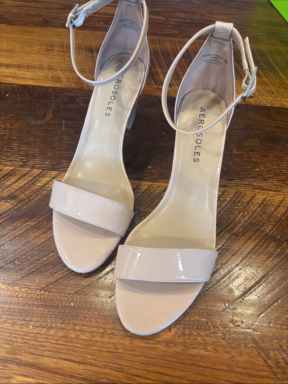 AEROSOLES Patent Nude Ankle-Strap Block Heel Sandals
